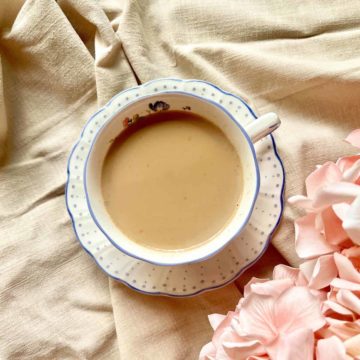 A teacup full of Japanese royal milk tea.