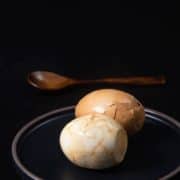 A moody side shot of a Taiwanese tea egg.