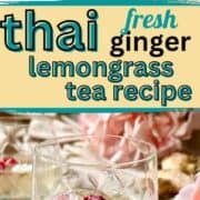 2 cups of fresh lemongrass tea blend with the words "Thai ginger lemongrass tea" in between.