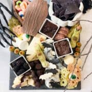 A charcuterie board filled with fun and eerie halloween treats!