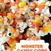 Close-up of colorful Monster popcorn with candy corn.