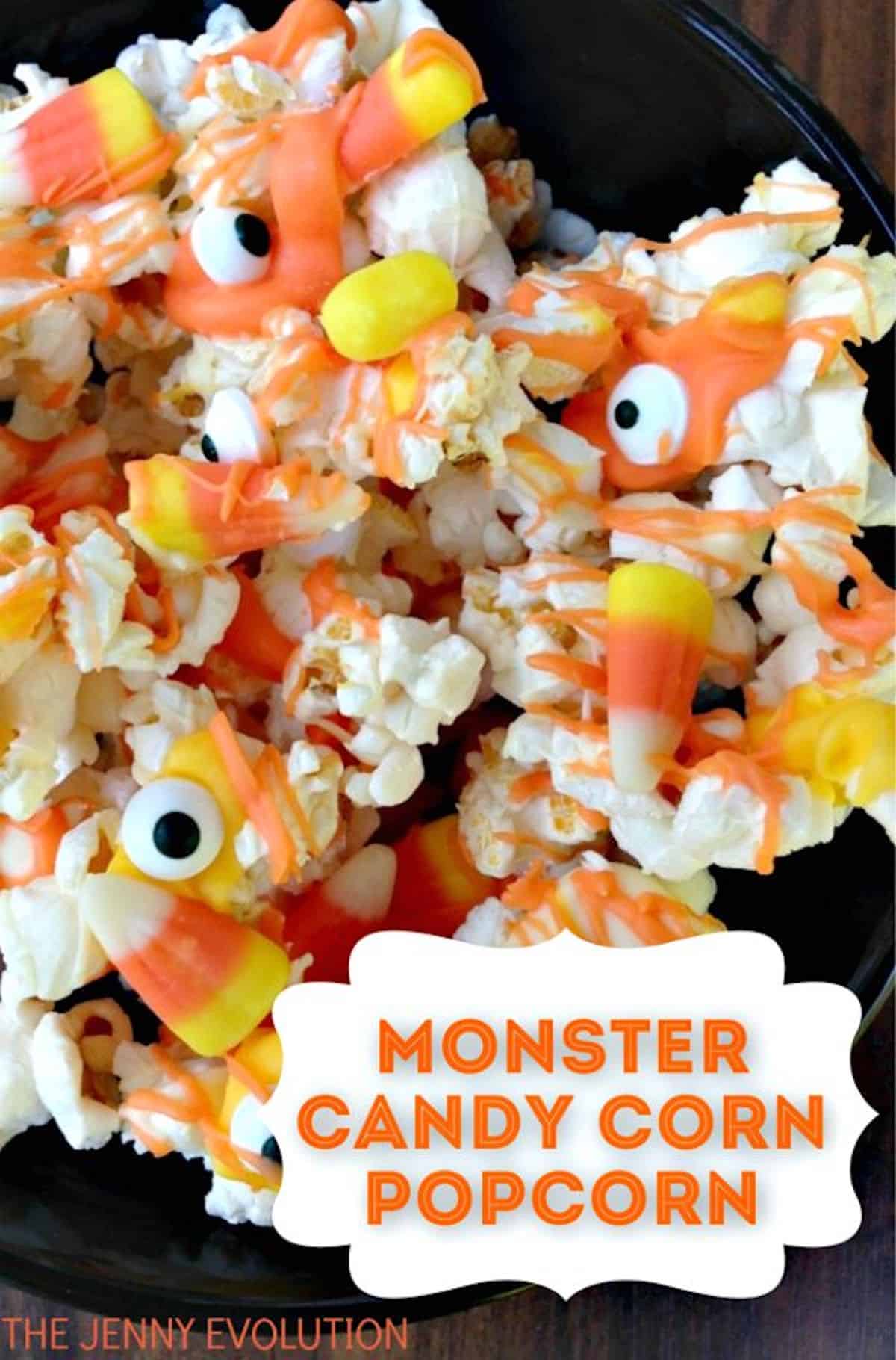 Close-up of colorful Monster popcorn with candy corn.
