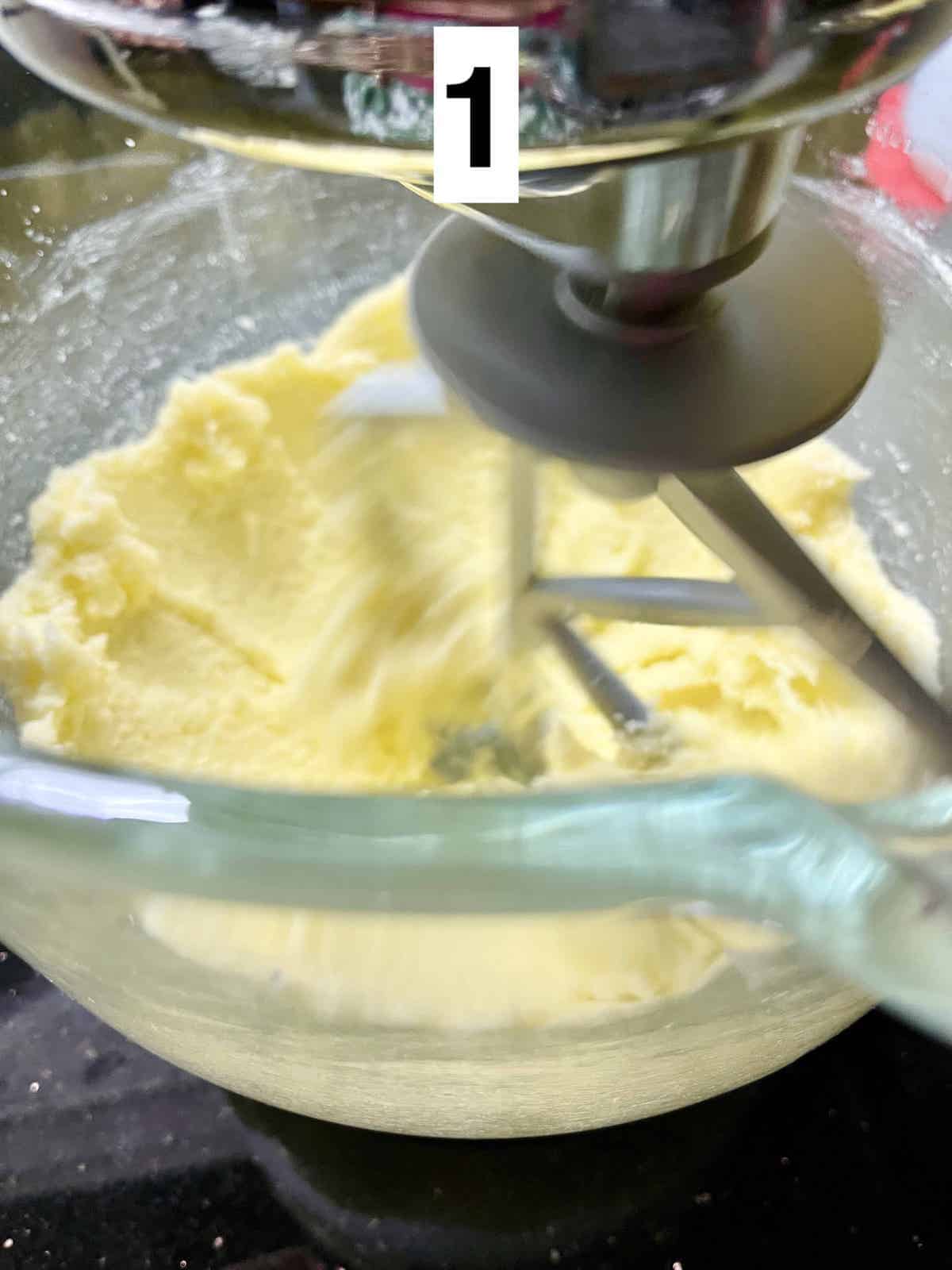 Close-up of butter and sugar being creamed.