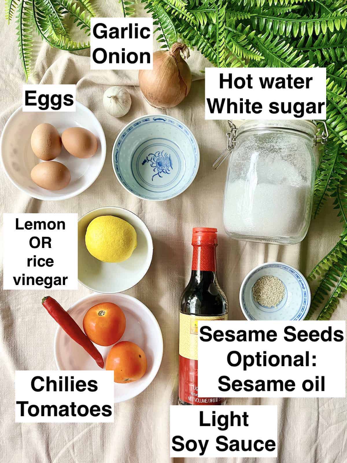 The ingredients needed to make Korean Mayak Eggs next to each other.