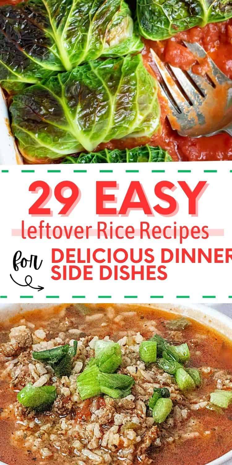 Lettuce rolls and rice soup with "easy leftover rice recipes" written in between.