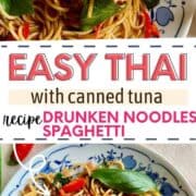 2 photos of Spicy Thai Spaghett Noodlesi with text in between.