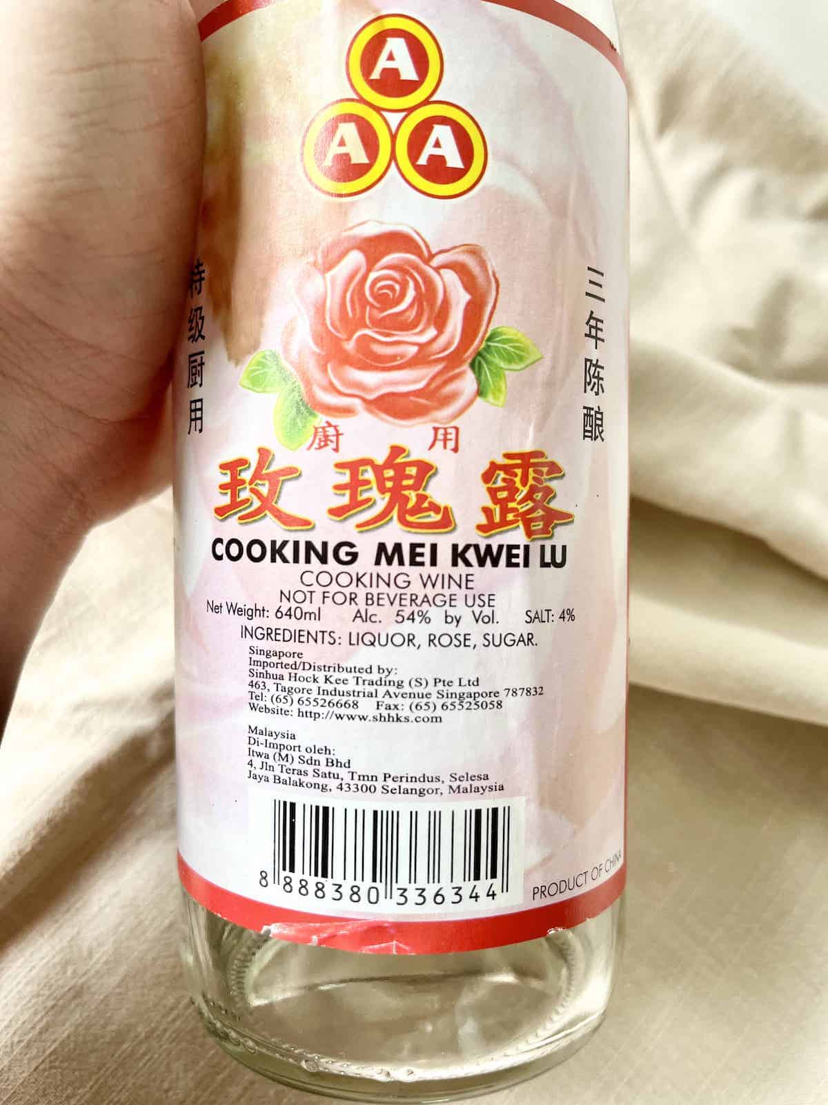 Ingredient label for a bottle of Chinese Rose Wine.