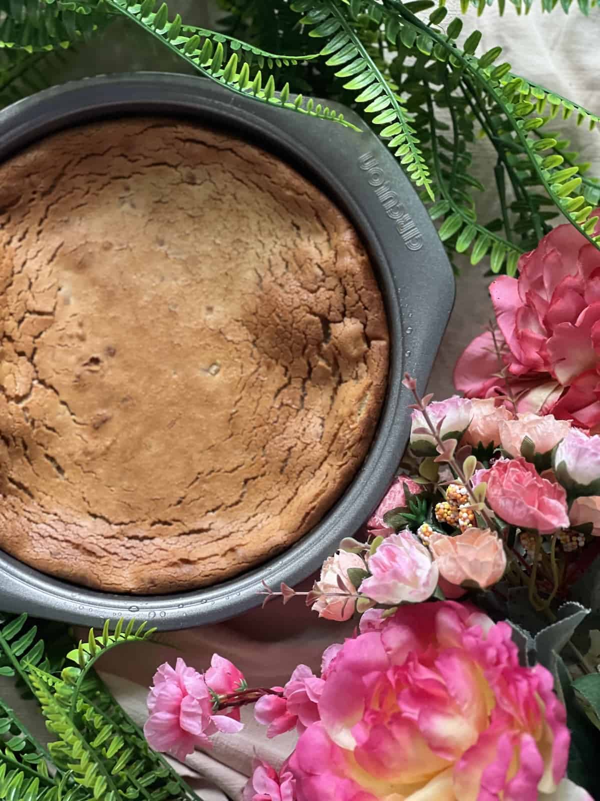 Baked Chinese New Year Cake in a round cake pan.