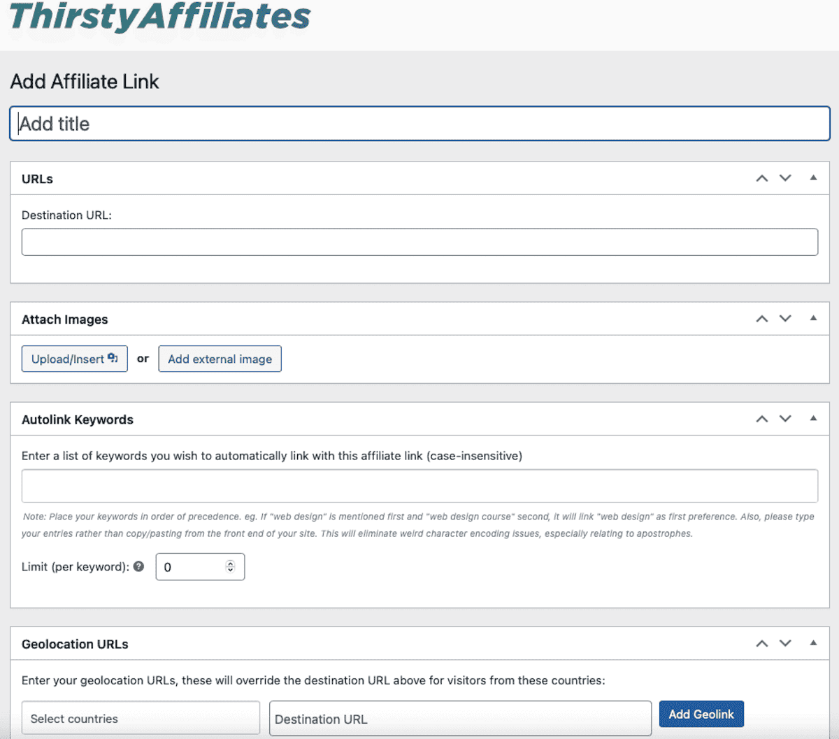 The screen for setting up an automatically linked keyword on your blog with ThirstyAffiliates Pro.