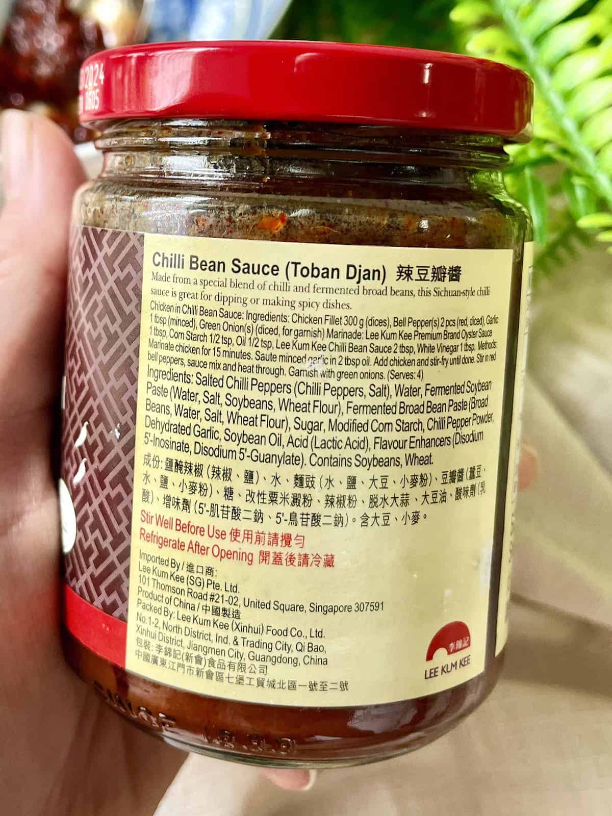 The ingredient list of Lee Kum Kee Doubanjiang.