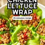 Several Asian chicken lettuce wraps on a white plate.