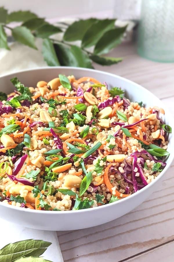 A bowl of colourful Thai-inspired quinoa salad.