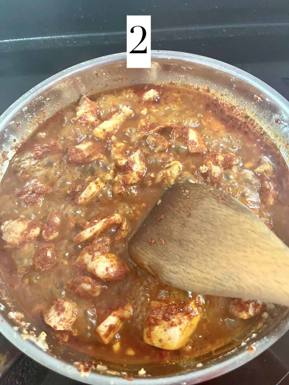 Cooking Gochujang Chicken for the lettuce wrap filling.