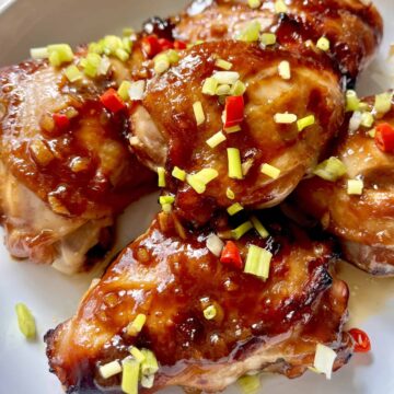 5 pieces of baked char sit chicken thighs.