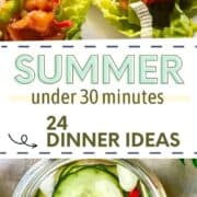 Summer pickled cucumbers and lettuce wrap appetizer with text in between.