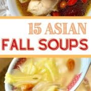 Chinese chicken soup, cabbage soup and pumpkin soup with text in between.