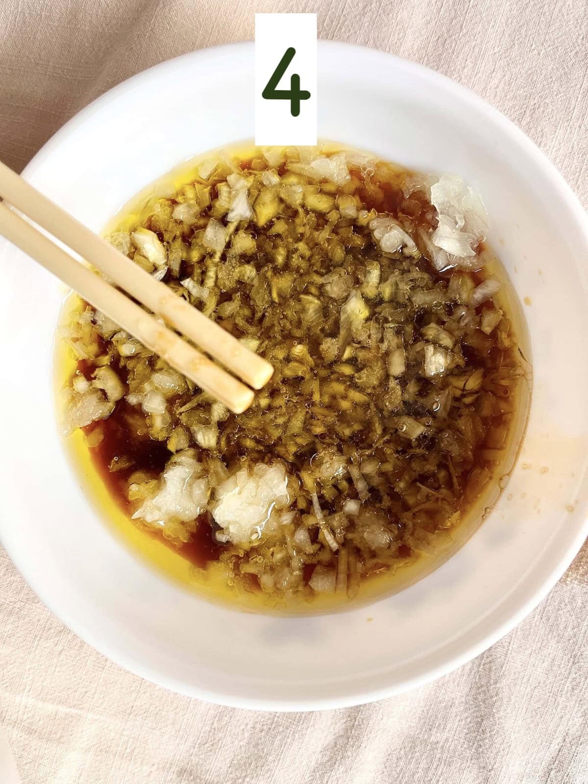 Mixing the ingredients for Japanese salad dresisng.