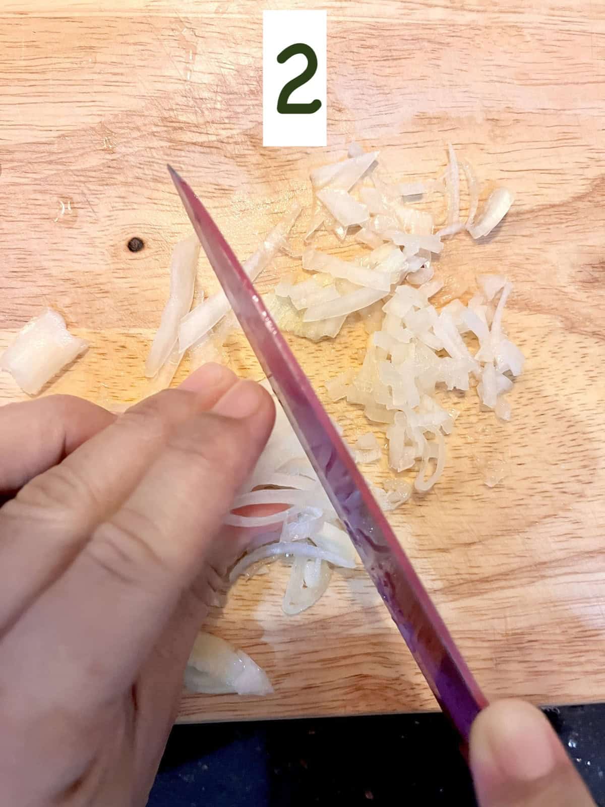 Mincing onion for Japanese summer salad.