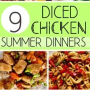 5 Asian diced chicken dinner ideas with text in between.