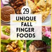 4 types of savory fall appetizers with "unique fall finger foods" typed over them.