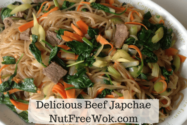 Sweet potato noodles with beef and vegetables.