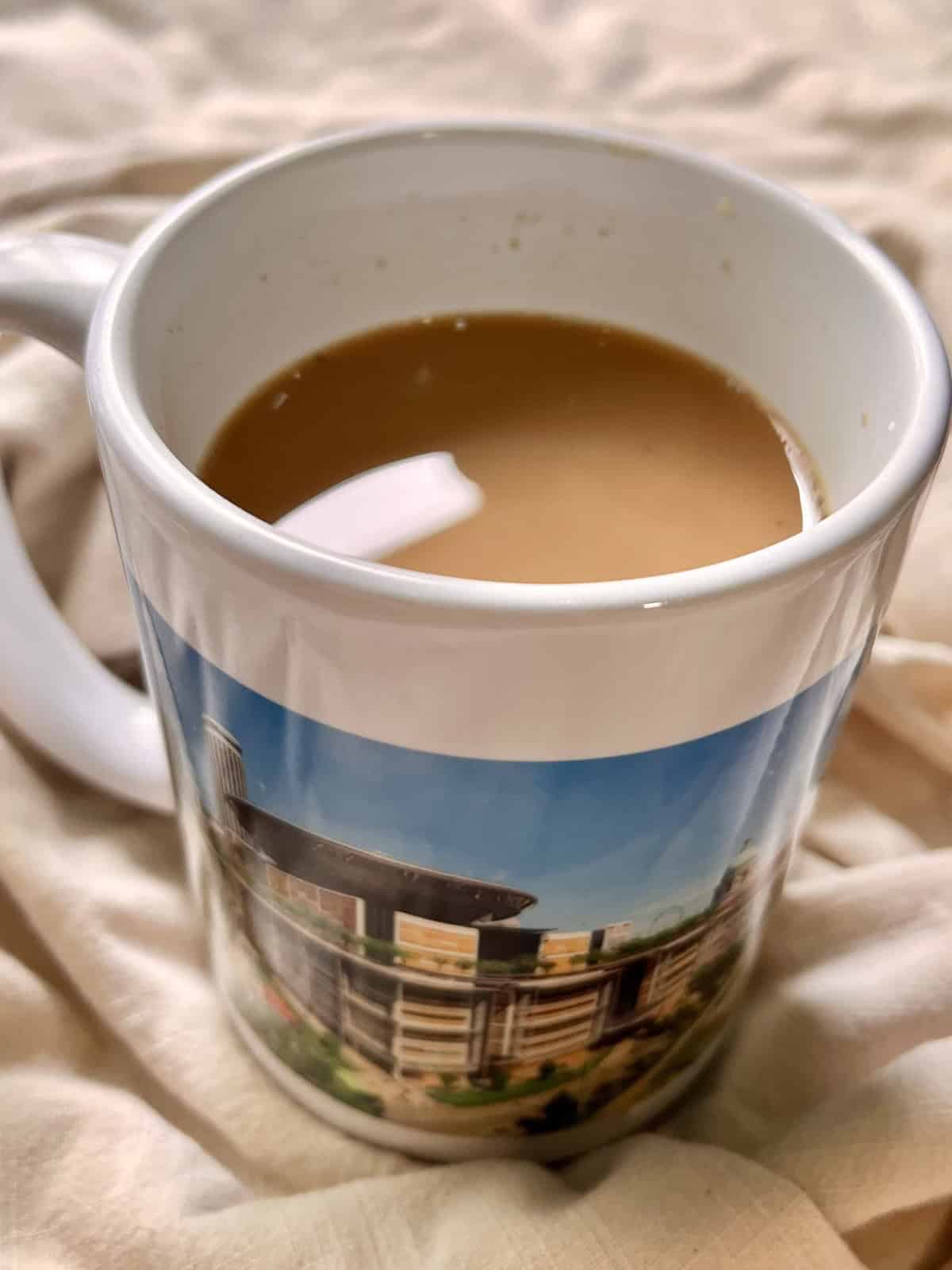 A mug full of homemade Hong Kong milk tea.