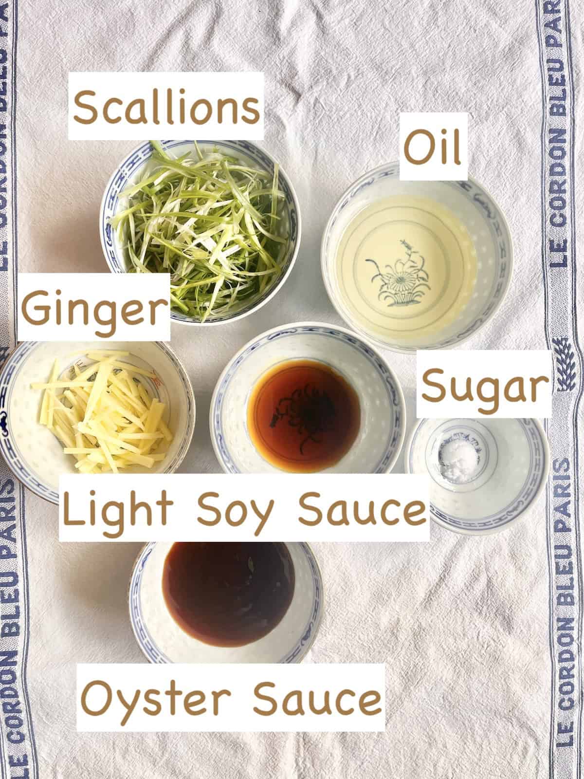 The ingredients for Ginger Scallion Noodle Sauce.