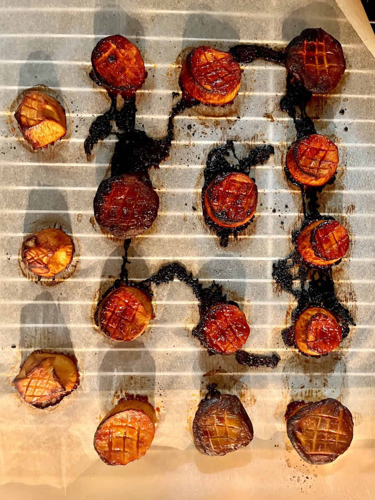 King Oyster Mushrooms on a baking sheet.