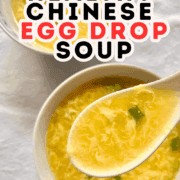 Scooping up Chinese egg drop soup.