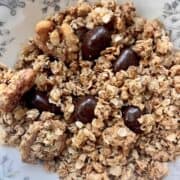 Simple homemade granola with chia seeds and chocolate walnuts.