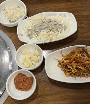 Korean ssamjang sauce and side dishes.