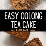 Slice of brown oolong tea cake with yoghurt.