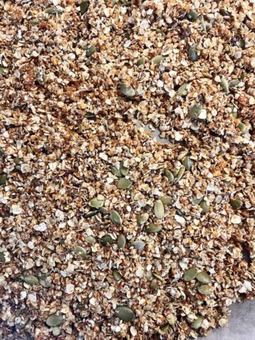 Savory Thai granola on a baking tray.